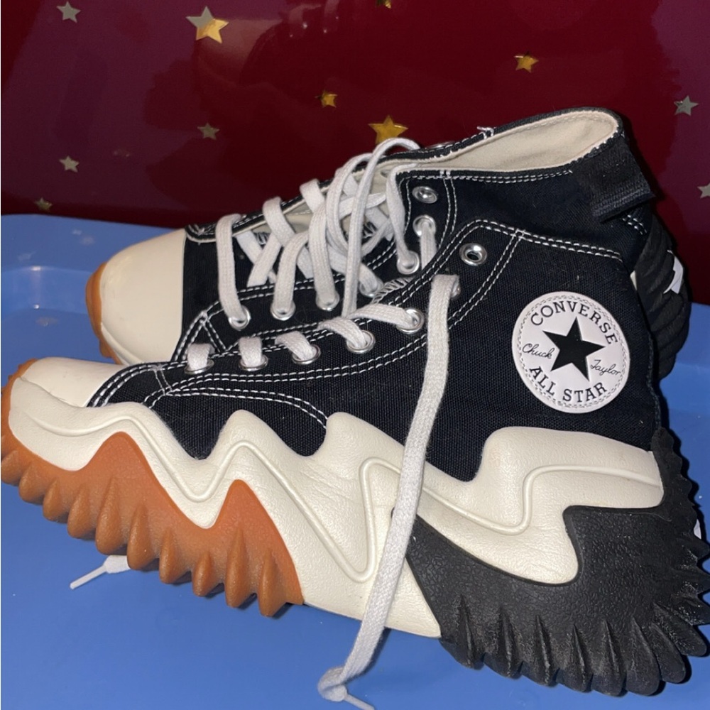 Converse Kids Black & White High-Top Sneakers with Multicolor Wavy Sole